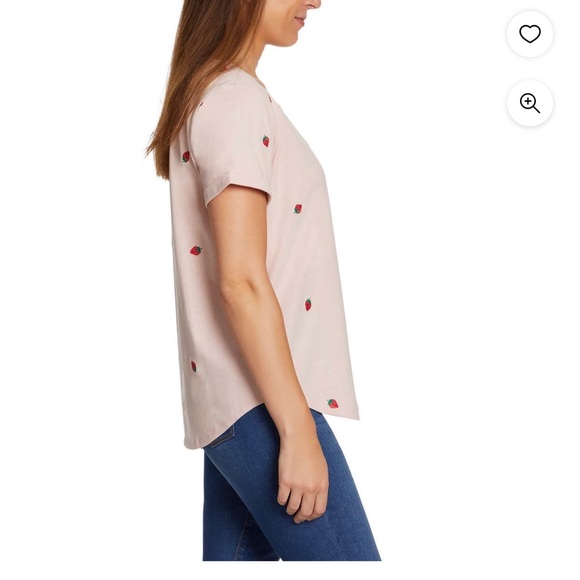 Strawberries Embroidered Relaxed Fit Tee Lightweight Cotton Blend T-Shirt - Picture 3 of 5